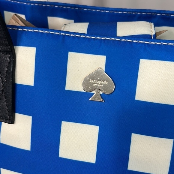 Kate Spade Purse Berry Street Elise Tote Bag Blue White Shoulder Gingham Nylon - Picture 8 of 12